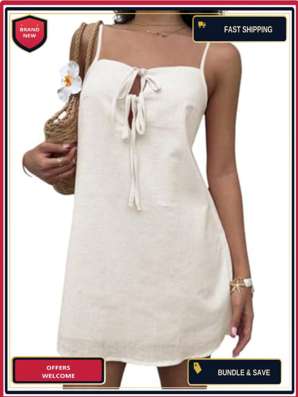 Floerns Women's Tie Front Cami Dress Sleeveless Backless Mini Summer